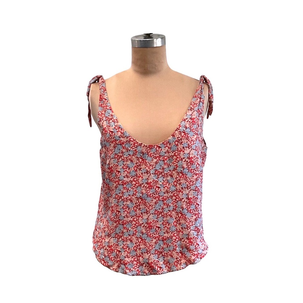 Reformation Floral Tie Strap Tank Top Scoop‎ Neck Low Back Cami Boho Festival S
